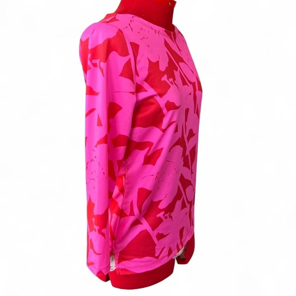 Vineyard Vines Red & Hot Pink Rose Pattern Swim Rashguard Size XS